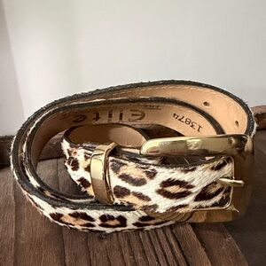 Leopard Print Belt with Gold Buckle
